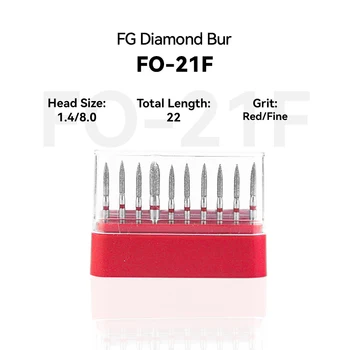 1 Takım Diş Kliniği Ürünleri FO-21F 249-014F Elmas Bur FG Yüksek Hızlı 1.4 / 8.0 22.0 mm kırmızı Ince Orta Içi ağız Diş Hekimi Hediye