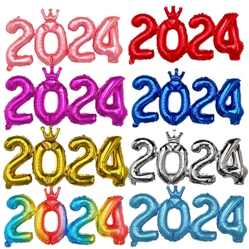 16 inç altın gümüş numarası balon folyo balon taç numarası 2024 hoş geldiniz yeni yıl balon parti süslemeleri