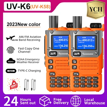 2 ADET UV-K6 Quansheng Walkie Talkie Turuncu Hava Bandı UV-K58 C Tipi UHF VHF 50-600MHz Tam Bant DTMF Kablosuz Frekans İki Yönlü Telsiz