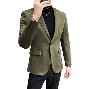 2023 Yeni Bahar ve Sonbahar Butik Moda Düz Renk Rahat İş erkek Takım Elbise Ceket Damat düğün elbisesi Parti Erkek Blazer