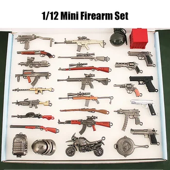 28 adet 1/12 Mini Ateşli Silah Seti Metal Tabanca Silah Modeli Hediye Kutusu Anahtarlık Koleksiyonu Bebek Ekipmanları Aksesuarları Oyuncaklar Erkek Erkek Çocuk