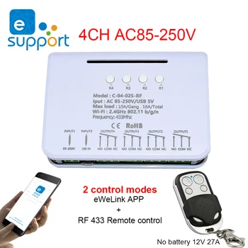 4CH 85-250V eWeLink Akıllı ışık Garaj Kapıları Kablosuz WiFi Modülü RF 433MHz Uzaktan Kumanda Anahtarı Alexa Google Ev ile çalışmak