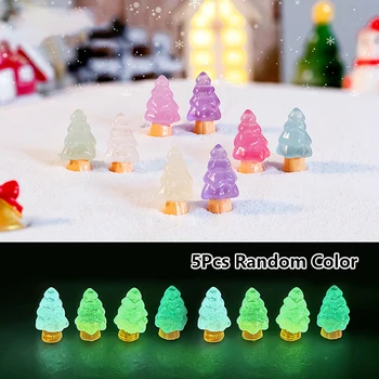 5 Adet Aydınlık Yılbaşı Ağacı Süsleme Mini Renkli Çam Ağacı Mikro Peyzaj Dekorasyon Dollhouse Minyatür Oyuncak