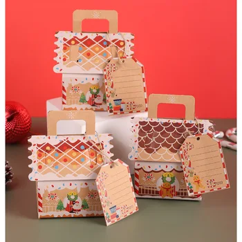 5 Adet Noel Ev Şekli Şeker Kutuları Hediye Ambalaj Kutusu Noel Partisi Dekorasyon için Çerez Ambalaj Malzemeleri Yeni Yıl Çocuklar Hediyeler