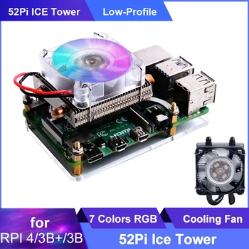 52Pi BUZ Kulesi Ahududu Pi 4 Soğutma Fanı 7 Renk RGB Değişen ışık Soğutucu Düşük Profilli Buz Kulesi Ahududu Pi için 4 B 3B + 3B