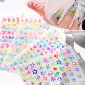 5D Jöle Serisi Renkli Karikatür Yüz Tırnak Sticker Kendinden Yapışkanlı Çiçek / Mektup / Aşk / Yıldız Tırnak Sanat Dekorasyon Manikür Çıkartmaları
