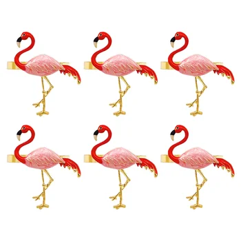 6 adet Ev Peçete Halkaları Benzersiz Flamingo Şekli Peçete Halkaları Yaratıcı Flamingo Peçete Tokaları