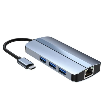 6-İn-1 USB C Hub Yerleştirme İstasyonu C Tipi USB HUB USB3.0 RJ45 1000Mbps SD TF kart okuyucu PD 100W Şarj Cihazı Uyumlu