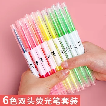 6 Renkler Çift İpucu Fosforlu Kalem Şeker Suyu Renk Sevimli Vurgulamak Kawaii Fosforlu kalem Öğrenci Kırtasiye Okul Malzemeleri