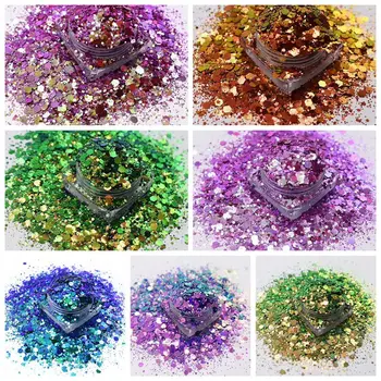 7 RENKLER Bukalemun Glitter Karışık Metalik Parlaklık Karışımları Altıgen Şekil Toz Nail Art Craft Makyaj Facepainting DIY Aksesuarları
