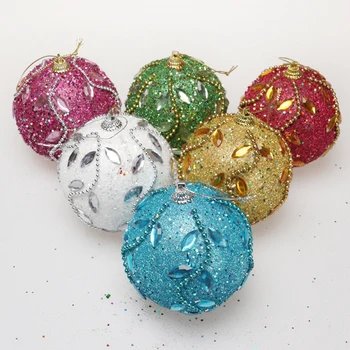 8cm Merry Christmas Rhinestone Glitter Topları Dekorasyon Ev İçin Noel Ağacı Asılı Köpük Topları Süsler noel ev dekoru