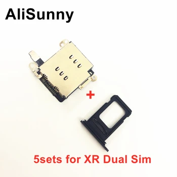 AliSunny 5 takım İphone 11 XR Çift Sım Kart okuyucu bağlayıcı Flex Kablo + Sım Kart Tepsi Yuvası Tutucu Yedek Parçalar