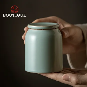 Azure Porselen Taşınabilir Mühürlü Çay Yaprağı Kapları Retro Ru Fırın Seramik Çay Caddy Seyahat çay poşeti saklama kutusu Baharat Organizatör