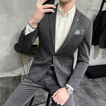 Butik high-end erkek (takım elbise + pantolon) 2023 iş düğün elbisesi rahat yakışıklı Kore versiyonu ince İngiliz iki parçalı set