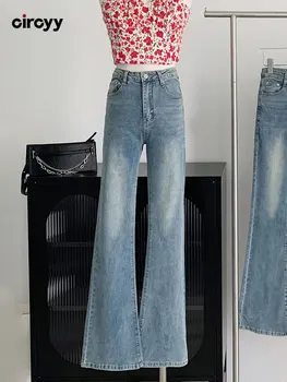 Circyy Mavi Kot Kadınlar için Yüksek Belli Flare Pantolon Sıska İnce Streetwear 2023 Yeni Bahar Moda Sıcak Kızlar Y2K Hımbıl Kot
