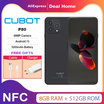 Cubot P80 Küresel Sürüm Smartphone 8GB RAM 256GB ROM NFC 6.583 İnç FHD + Ekran 48MP + 24MP Android 13 5200mAh Taşınabilir Cep Telefonu