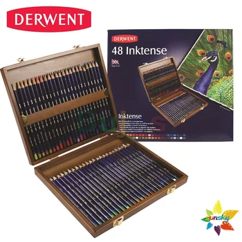 Derwent Inktense serisi 48 renkli mürekkep boyama Suda çözünür renkli kurşun renkli kurşun kalem Ahşap kutu Hediye kutusu mürekkep renkli kurşun