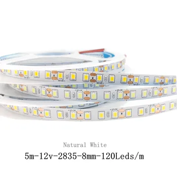 Doğal beyaz 5 M LED şerit ışık 12 V SMD2835 120 LEDs/m esnek LED bant şerit olmayan su geçirmez şerit ışık ev dekorasyon için