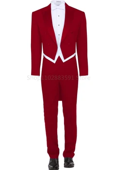 Düz Renk Resmi Tailcoat Erkek Takım Elbise Slim Fit Düğün Smokin İtalyan Tarzı Özel 3 Parça Balo Yemeği Ceket Yelek Pantolon