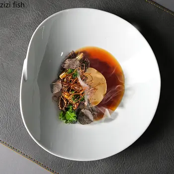 Düzensiz Şekil seramik yemek tabakları Makarna Ramen suşi tabağı 8 İnç Basit Yemek Odası Düz Renk Çatal Aperatif Tatlı Yemekleri