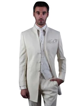 Erkek 3 Parça Takım Elbise Mahkemesi Bir Düğme Slim Fit Standı yaka Parti Düğün Smokin Ceket Yelek pantolon seti