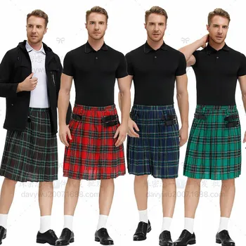 Erkek Ekose Pilili etek Cadılar Bayramı parti giysileri İskoç Tatil Elbiseler Moda Sahne Performansı Pilili Etek