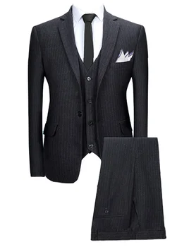 Erkek şerit bir düğme takım elbise üç adet çentik yaka resmi parti smokin