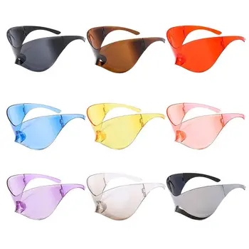 Fütüristik Güneş Gözlüğü Erkekler Kadınlar için Büyük Boy Etrafında Sarın Punk Y2K Güneş Gözlüğü Gözlük Spor güneş gözlüğü Şık Çerçevesiz Tonları