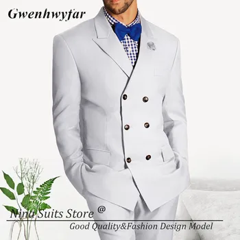 G & N Erkekler Kulübü Üniforma Beyaz Ceket Pantolon 2023 Kruvaze Erkek Takım Elbise Flap Cep Tepe Yaka Blazer Düğün Damat Giyim