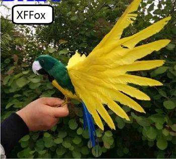 gerçek hayat koyu yeşil ve sarı papağan modeli köpük ve tüy kanatları papağan kuş hediye yaklaşık 30x50 cm d0252