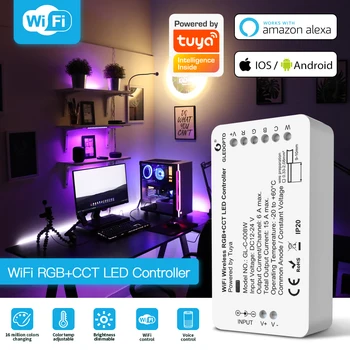 Gledopto Yandex Alice WiFi Kablosuz RGBCCT LED Şerit Denetleyicisi İle Çalışmak Akıllı Yaşam App WiFi Alexa Echo Artı Ses Kontrolü Ev