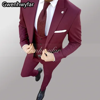 Gwenhwyfar Yeni Kostüm Homme Popüler Giyim Lüks Parti Sahne erkek Takım Elbise Groomsmen Düzenli Fit Smokin 3 Adet Seti