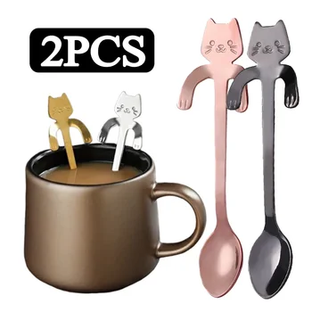 Güzel Araçları Şekli Kahve Çay Kaşığı Paslanmaz Kaşık Mini Buz Sofra Tatlı Kedi Mutfak Krem Çelik Aperatif Sevimli 2 adet