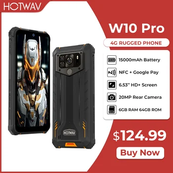 HOTWAV W10 Pro Sağlam Cep Telefonu Android 12 15000mAh Büyük Pil 6GB RAM 64GB ROM 1TB Genişleme 6.53 