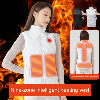Isıtmalı yelek kadın elektrikli ısıtma yelek şarj edilebilir şarj ısıtma yelek 3 ısıtma seviyeleri 9 bölge ısıtma USB ısıtmalı yelek ceket