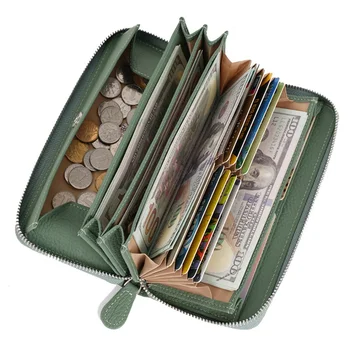Kadın cüzdan uzun el kart tutucu büyük kapasiteli çoklu kart debriyaj 100 % hakiki deri lüks fermuarlı bozuk para cüzdanı