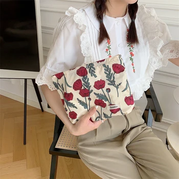 Kadın güzellik çantası Taşınabilir Kızlar Ruj el çantası Büyük Kapasiteli Çok fonksiyonlu Çiçek Japonya Tarzı Tuvalet çanta düzenleyici