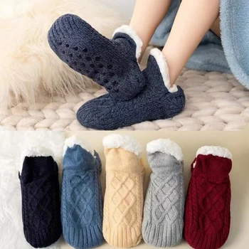 Kalınlaşmış Kış Dokuma Termal Çorap Kat Terlik Kadın Erkek Ev Peluş Çorap Kadife Yatak Odası Uyku Çorap Terlik Tekne Çorap