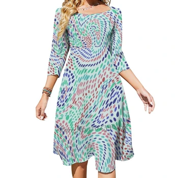 Kopyası Swirly Akış Renkli Desen 2 Kare Boyun Elbise Tatlı yaz elbisesi Kadınlar Zarif Halter Baskı Elbise Tekstil Tasarımı