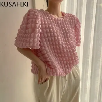 KUSAHİKİ Şık Puf Kollu O-Boyun Bebek Gömlek Casual Kore Tatlı Bluz Tops 2023 İlkbahar Yaz Yeni Moda Blusas De Mujer