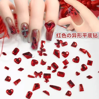 Kırmızı Şekilli Düz elmas tırnak süsü Sanat Takı Süper Flaş, Büyük Kırmızı Cam Taklidi Mini Aşk Yıldızı