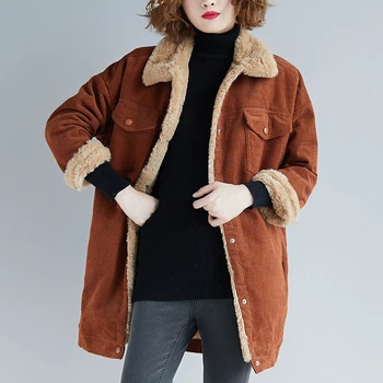 Kış Faux kürk Ceket Kadınlar Boy Kadife Palto Vintage Kadın Gevşek Uzun Ceketler Casual Sokak Bayan Lambswool Sıcak Yıpratır