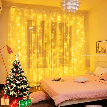 LED Garland perde dize ışıkları festivali noel peri ışıkları süslemeleri tatil aydınlatma ev yatak odası için yeni yıl dekor