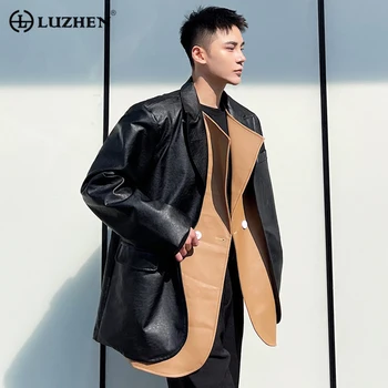 LUZHEN erkek Blazers Kişiselleştirilmiş Vintage PU Deri Takım Elbise Ceket Moda Ayrılabilir En Trend Kore Tarzı 2023 Sonbahar Yeni 257421