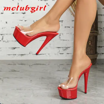 Mclubgirl 2023 Bahar Kadınlar Açık Topuklu Seksi platform sandaletler Terlik 15cm Kızlar Ayakkabı Parti Kulübü için Damla Satış LFD-8661-A8