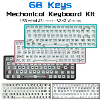 Mekanik Klavye Anahtarı Test Cihazı CIY Çalışırken Değiştirilebilir Mil Koltuk 68 Tuşları Düğme Aydınlatmalı 3 modlu Bağlantı Masaüstü Dizüstü PC için