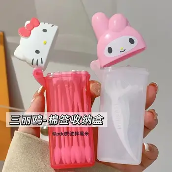 Melodi Hello Kitty pamuklu çubuk saklama kutusu Sevimli Sanrio Anime Karakter Kürdan Kozmetik saklama kutusu Kız Hediye