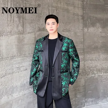 NOYMEI Yeşil Blazer erkek Yaka Kontrast Renk Çin Tarzı Tüm Maç Moda Tek Göğüslü 2024 Sonbahar Takım Elbise Ceket WA2762