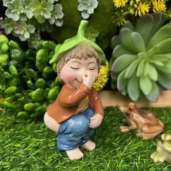 Sevimli Komik İlginç Şifa Gnome Küçük Çocuk Pot Mikro Peyzaj Süslemeleri Bahçe Balkon Veranda Açık Çim Heykelcik Süsler