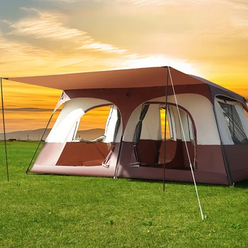 Seyahat Kamp Çadırı 2 Oda ile Büyük Aile Kabin Çadır Nefes ve Yağmur Geçirmez Açık Kamp Yürüyüş Sırt Çantası Plaj